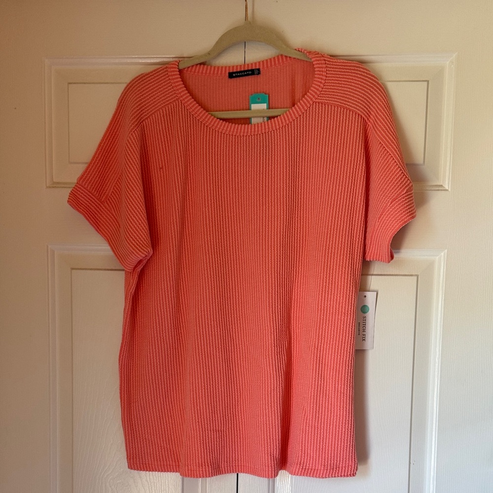 Staccato Vibrant Coral Short Sleeve Top